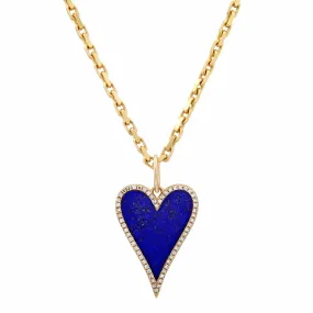 14K Gold Large Blue Lapis and Diamond Elongated Heart Charm