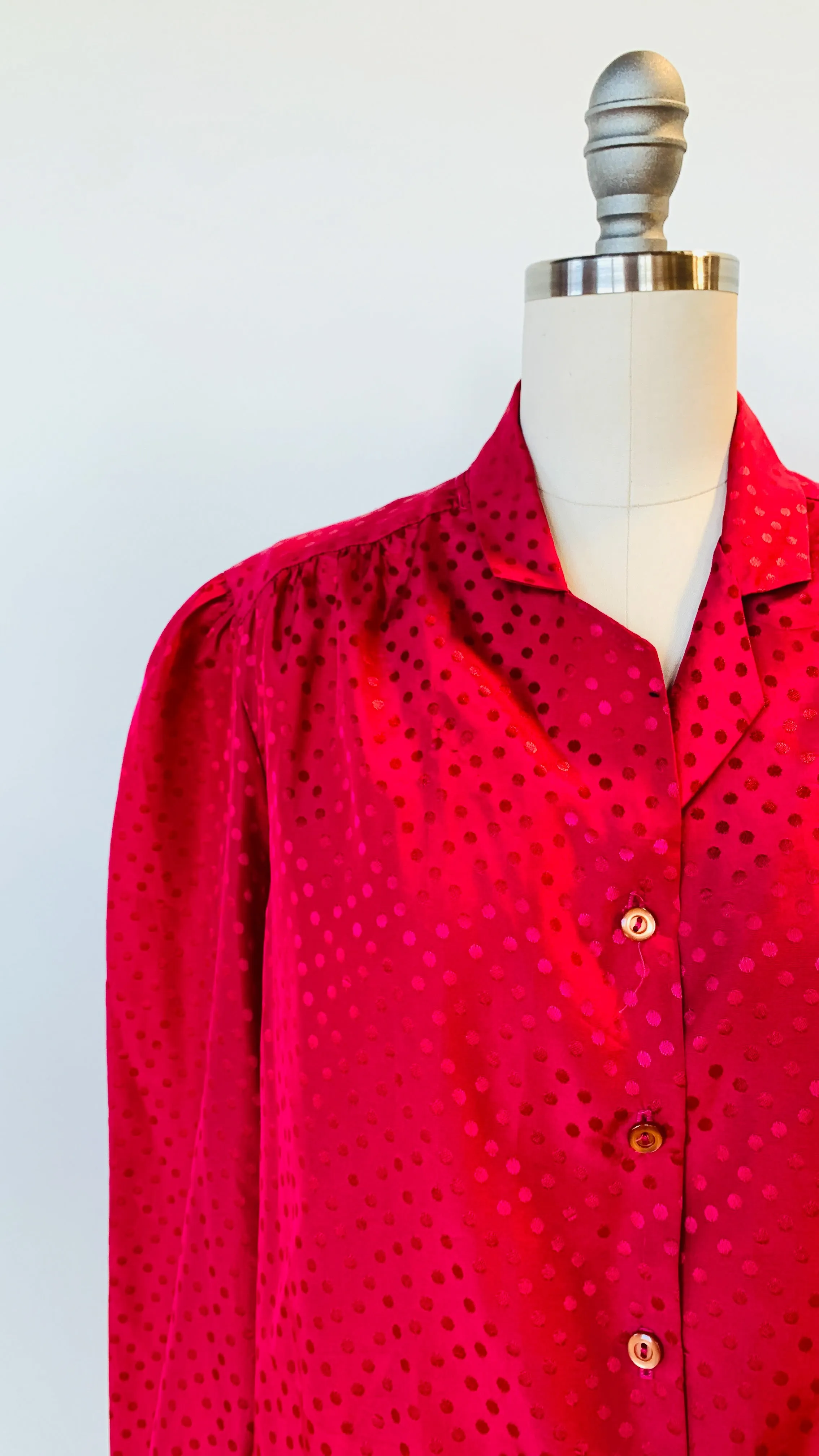 1980s Blair Hot pink polka dot blouse, sz. M