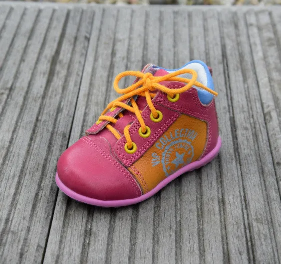 (2069-12) Emel Pink Yellow Blue Lace Up Trainers