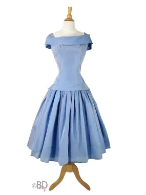 40s/50s Periwinkle Blue Taffeta Party Dress - med