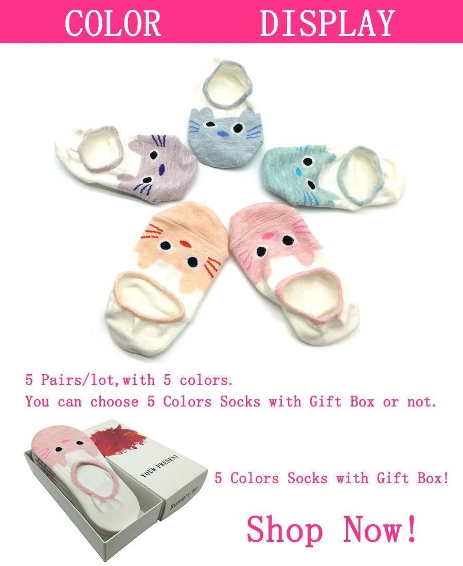 5 Pairs Lot Casual Cotton Slipper Sweet No Show socks for Women