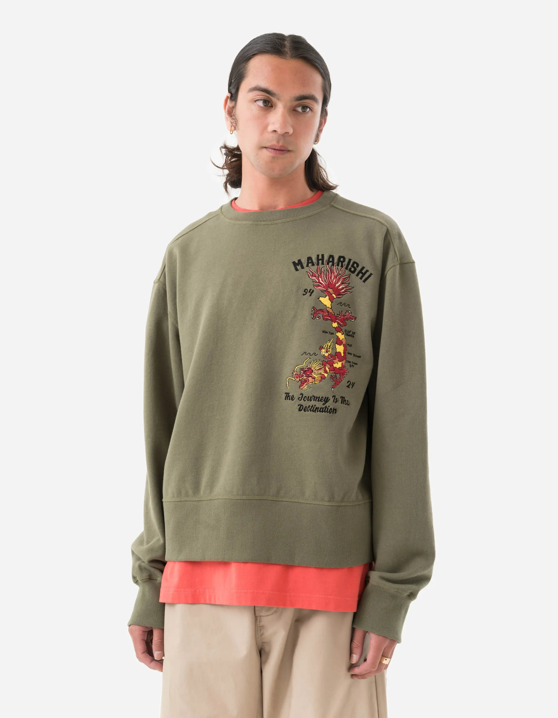 5248 Dragon Map Vintage Crew Sweat Olive OG-107F