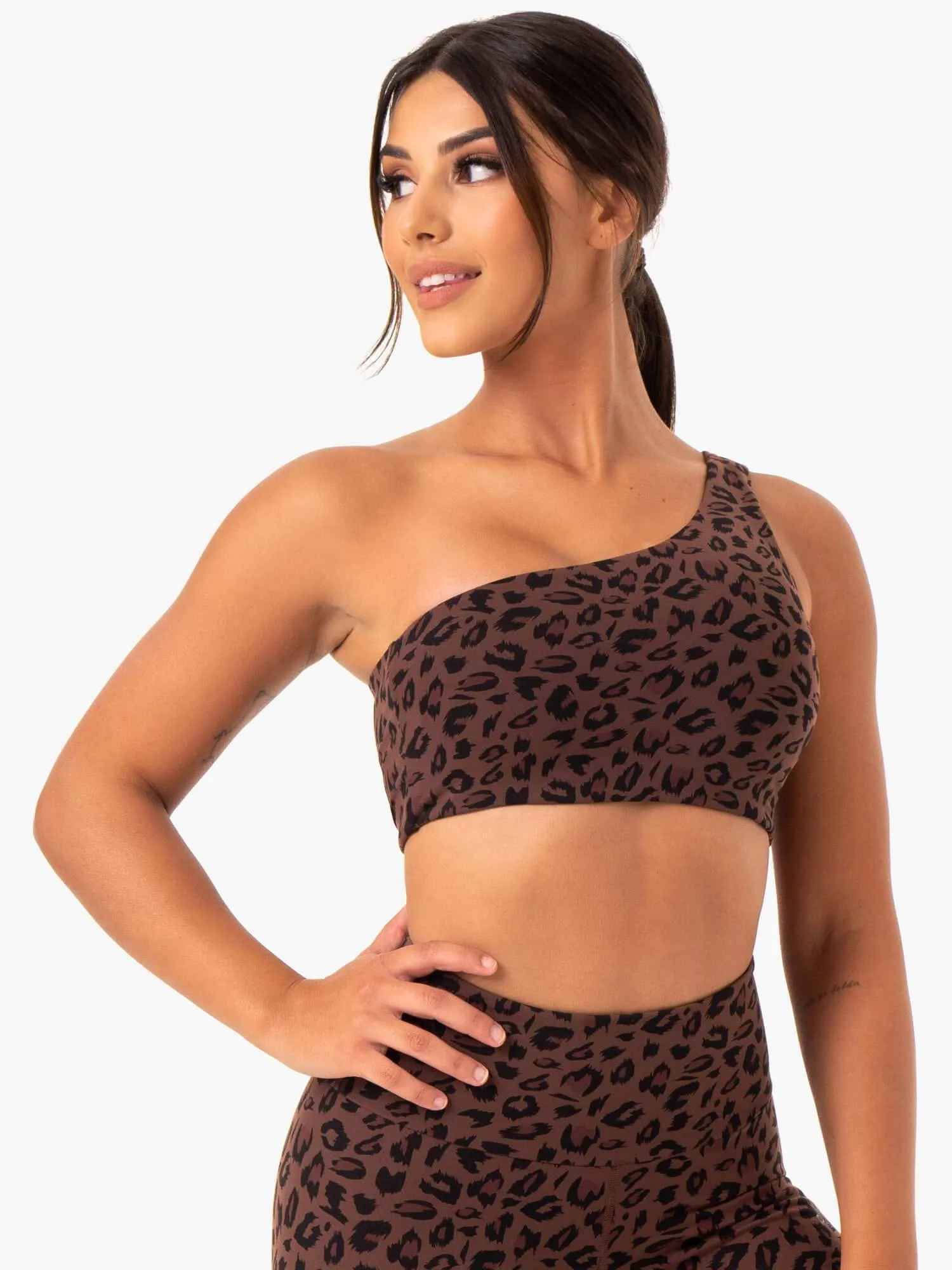 Adapt One Shoulder Sports Bra - Chocolate Leopard