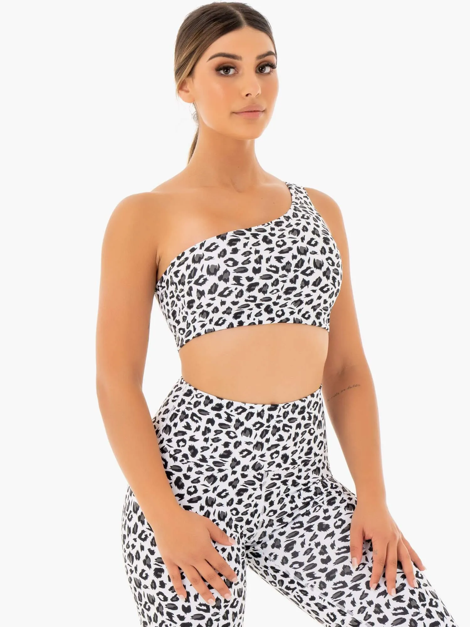 Adapt One Shoulder Sports Bra - Snow Leopard