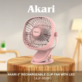 Akari 5 Rechargeable Clip Fan with LED (AJF-5519P)