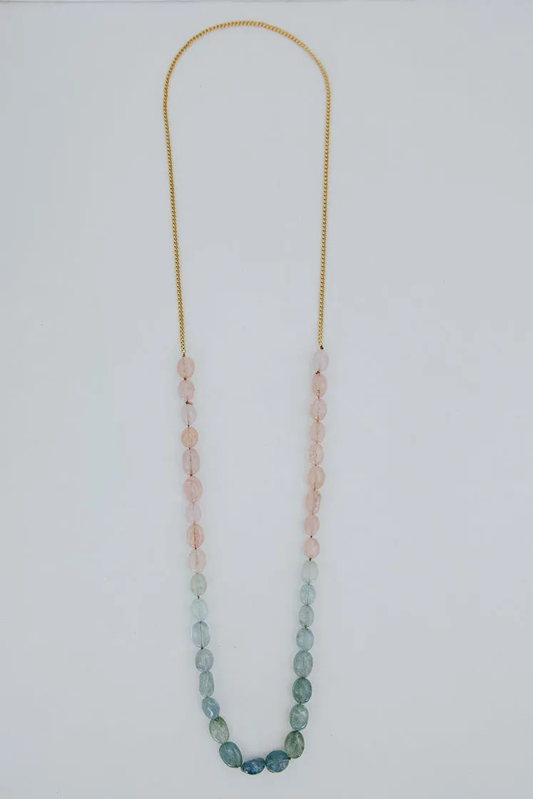 Aquamarine Beaded Necklace - Pink   Teal