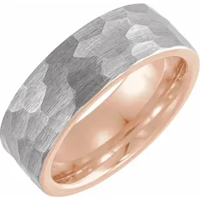 ARAM Men's Tungsten Wedding Ring  18K Rose Gold PVD 8mm With Hammer Finish Comfort Fit  By Mike Nekta NYC