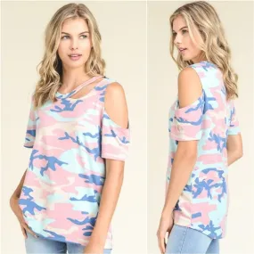 Army Print Cut Out Tee - Pink