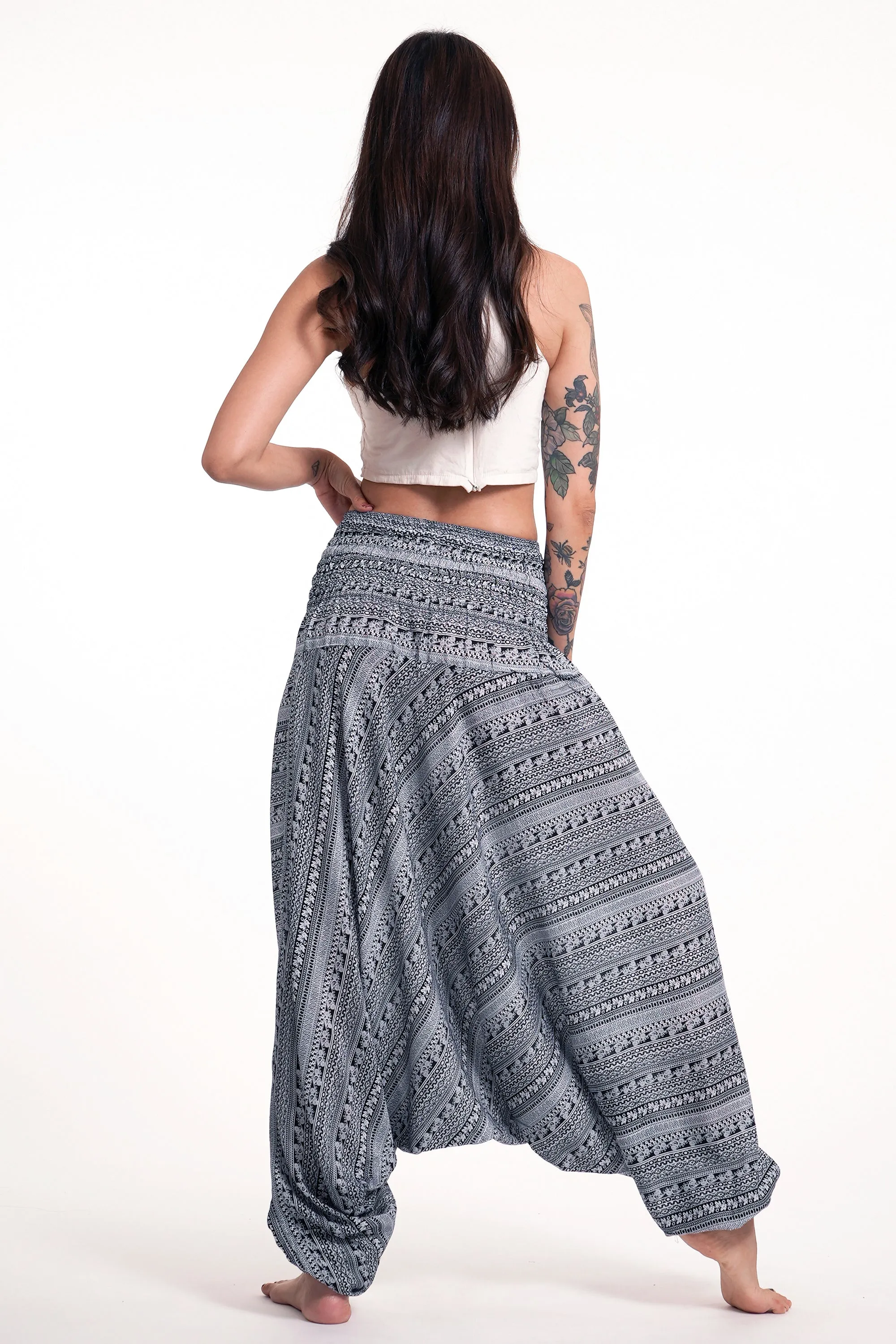 Aztec Stripes 2-in-1 Jumpsuit Harem Pants in Gray