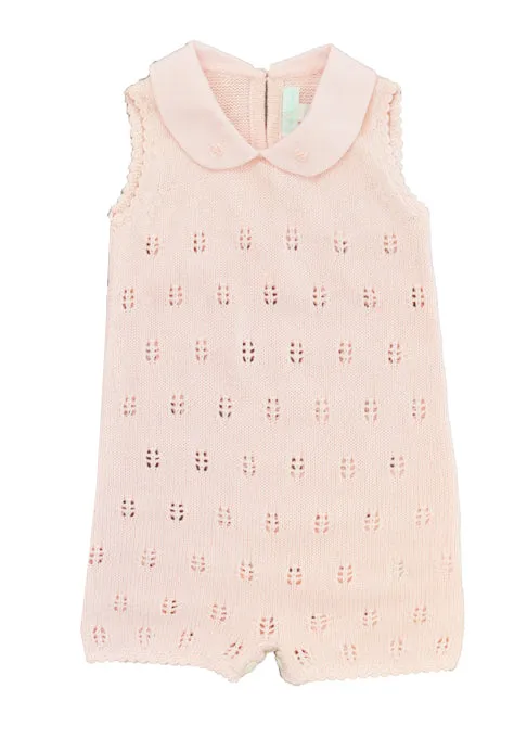 Baby Girl's Pink Knit Collar Sleeveless Romper