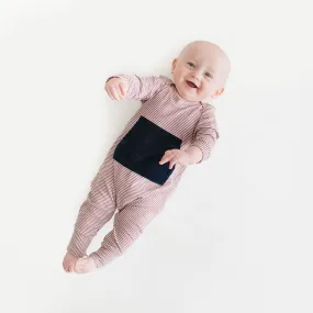 Bamboo Zipper Romper in Cinnamon Stripe