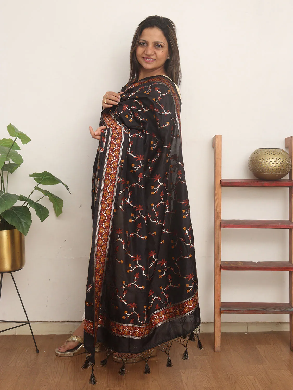 Black Banarasi Silk Dupatta