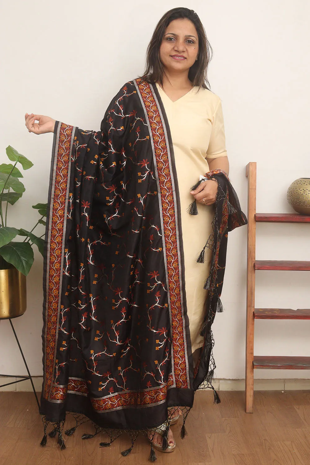 Black Banarasi Silk Dupatta