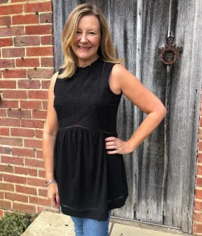 Black Cotton Broderie Tunic Top