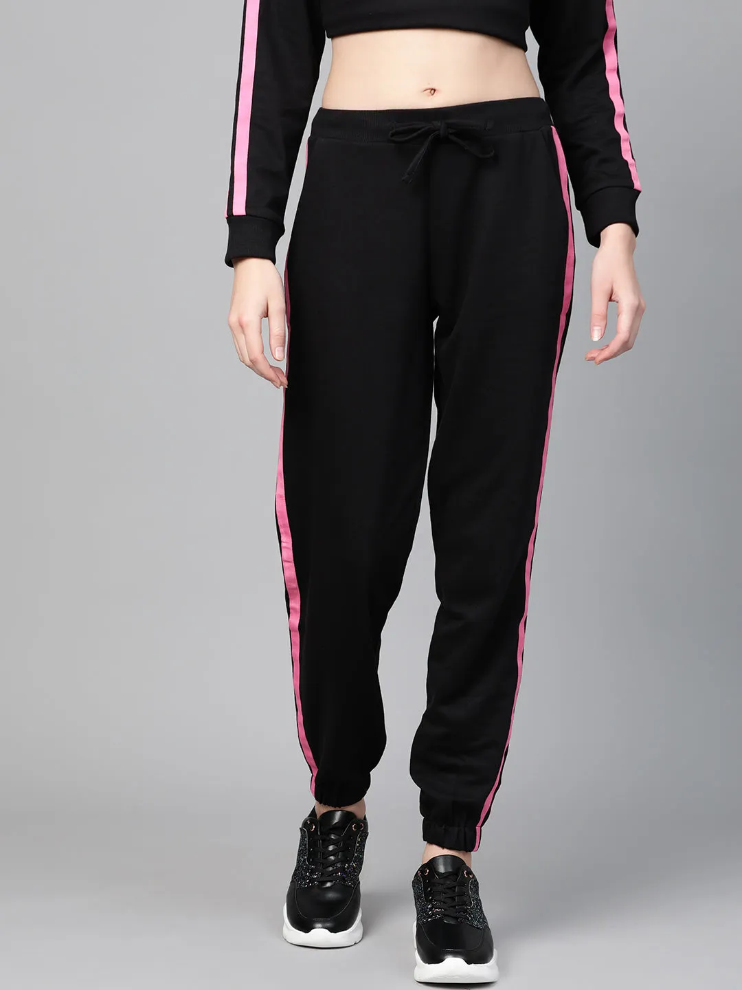 Black Terry Contrast Side Tape Jogger