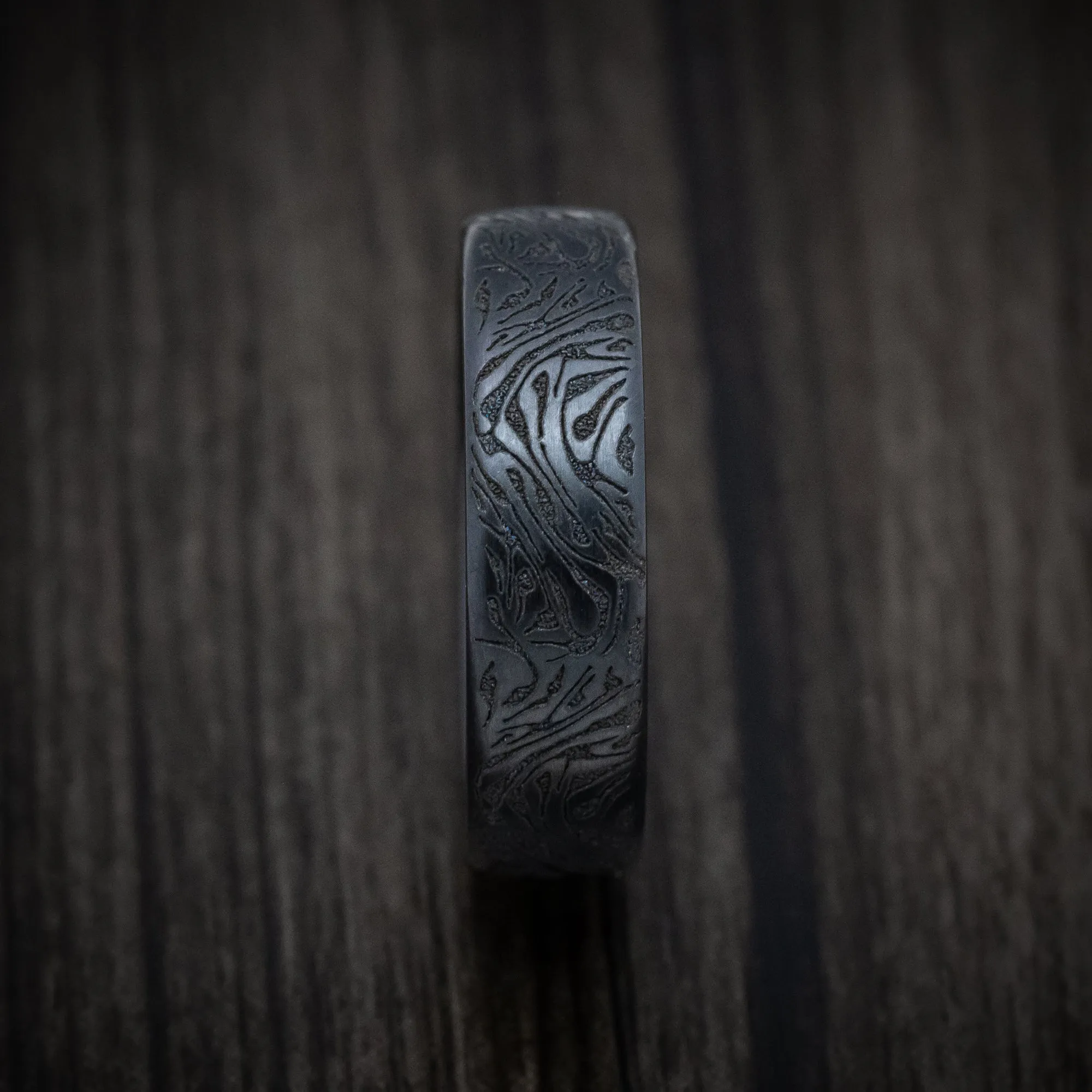 Black Titanium Marbled Pattern Mens Band