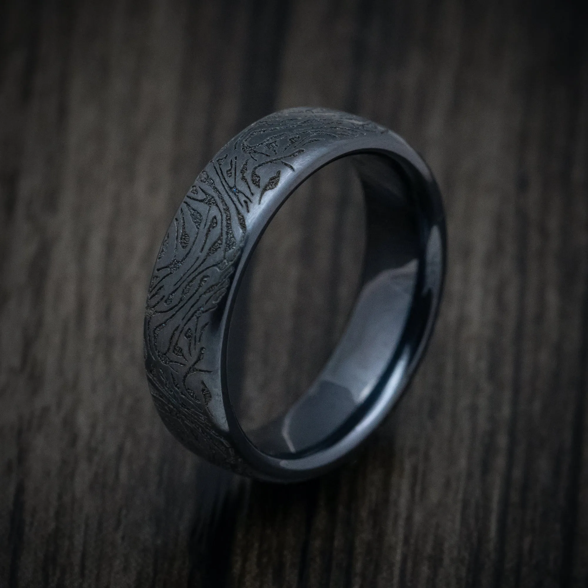 Black Titanium Marbled Pattern Mens Band