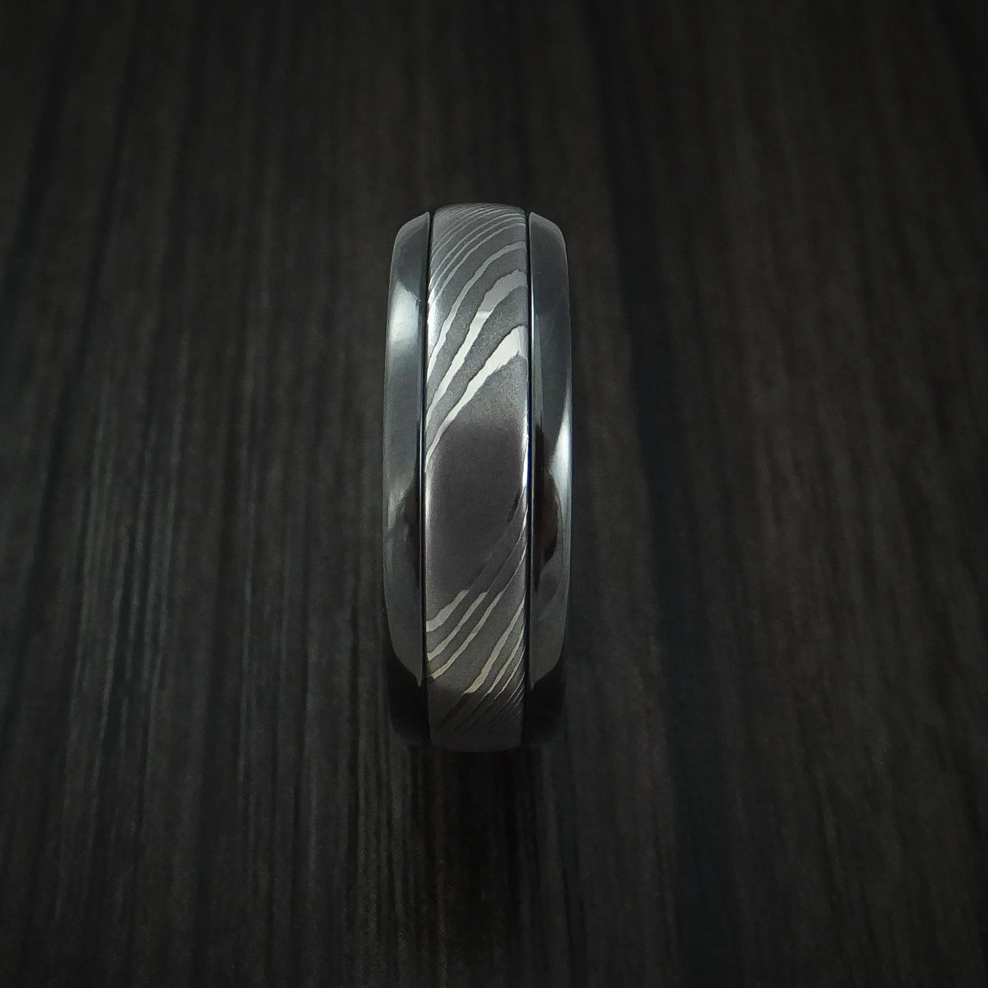 Black Zirconium and Damascus Steel Band with Anodized Interior Custom Made Men's Ring