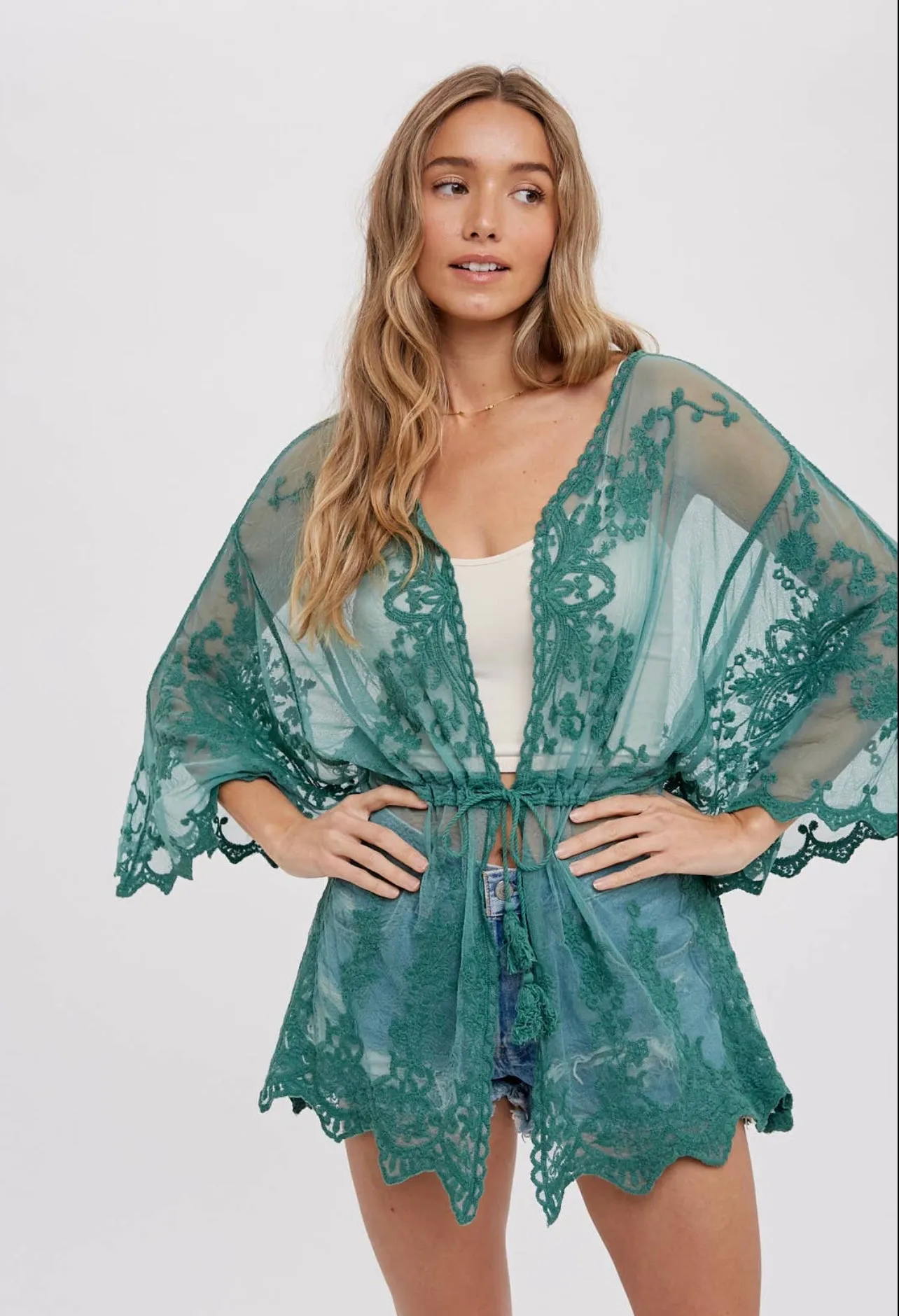 BOHO LACE KIMONO-Mint