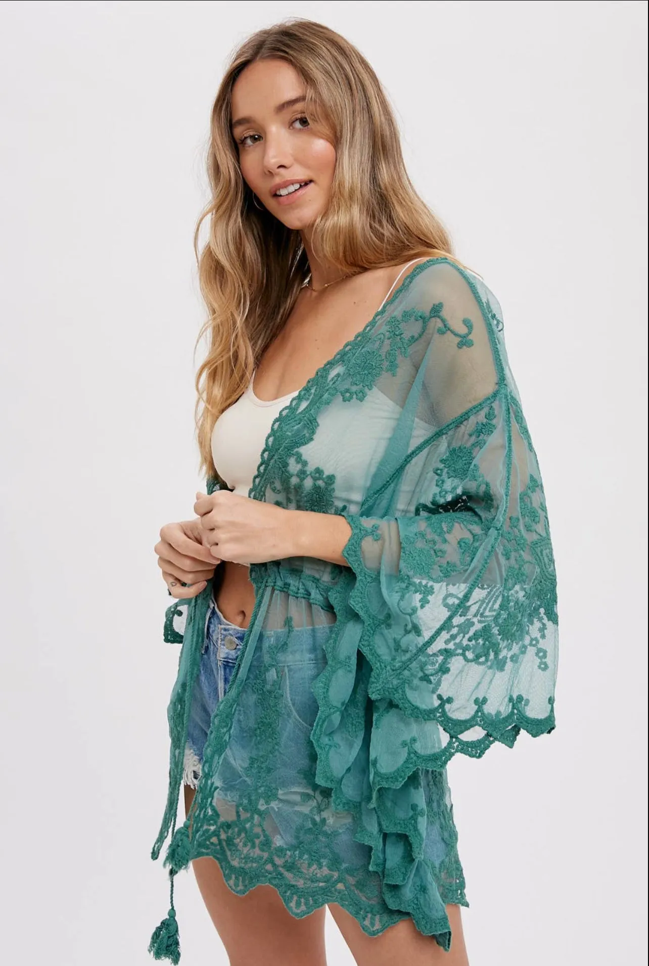 BOHO LACE KIMONO-Mint