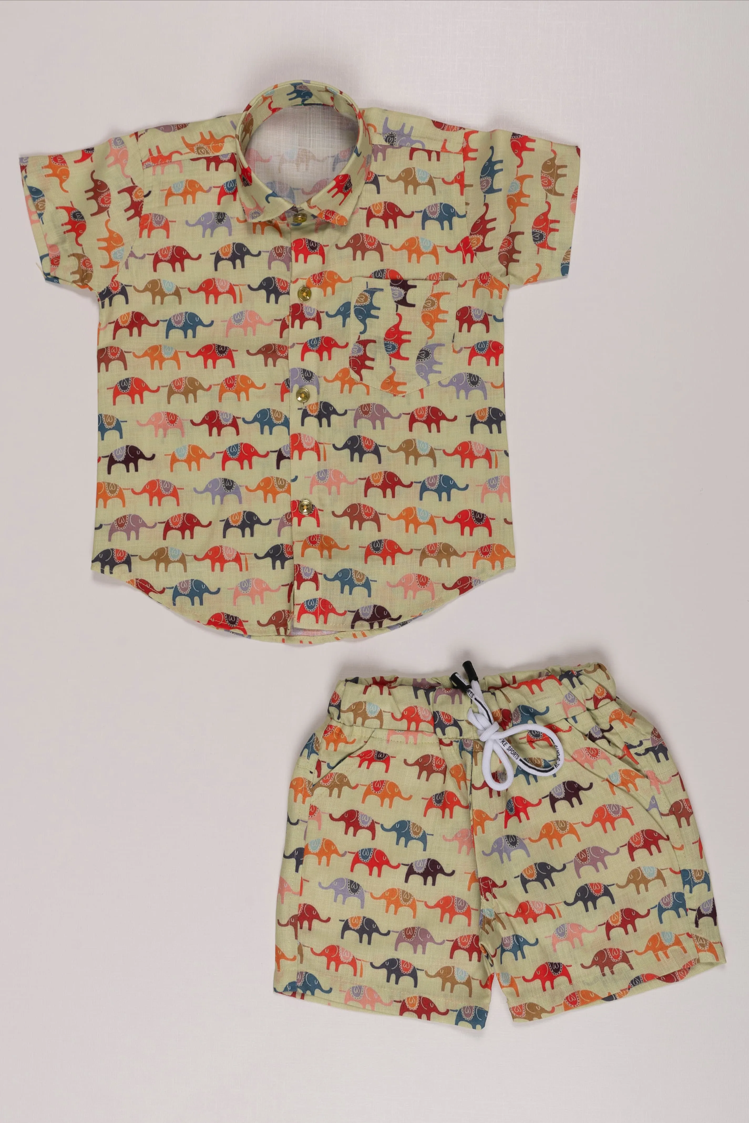 Boys Adventure Co-ord Set: Playful Elephant Parade Print Shirt and Shorts