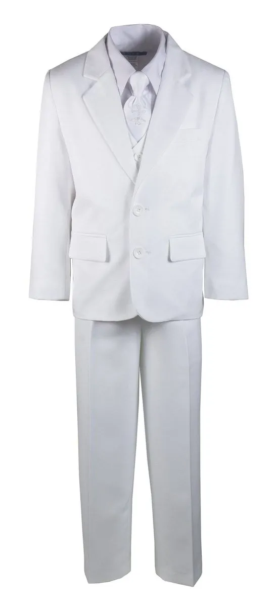 Boys Regular Fit Suit with Embroidered Communion Cross Neck Tie