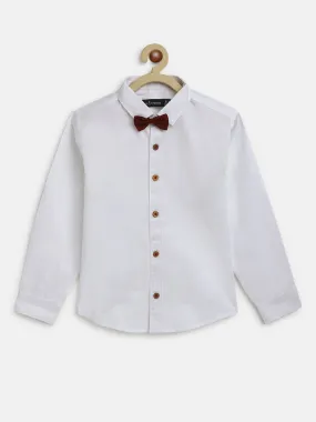 Boys White Cotton Shirt With Bow