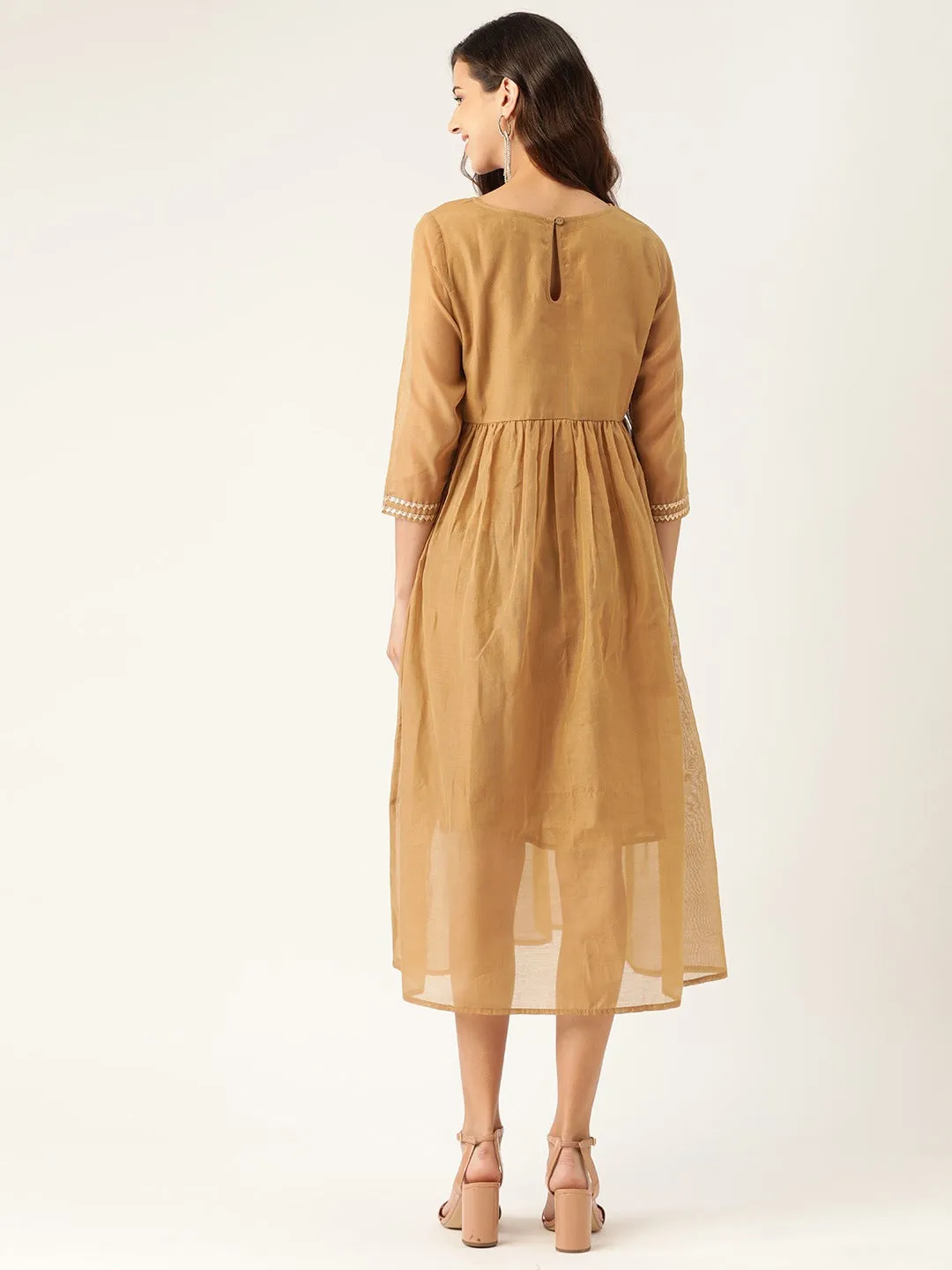 Brown Gota Patti Gathered Dress