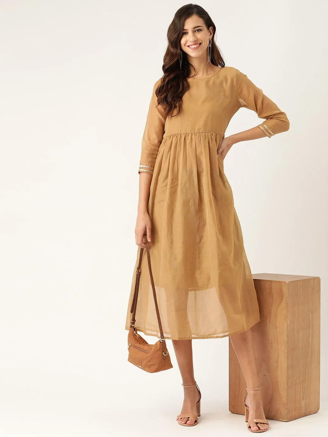 Brown Gota Patti Gathered Dress