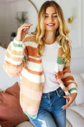 Button Down Striped Sweater Cardigan