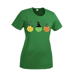 Cat Witch Pumpkin  | Women’s Short Sleeve Crewneck Pickleball Shirts | 100% Polyester