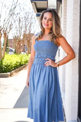 Chambray Chic Smocked Midi Skirt