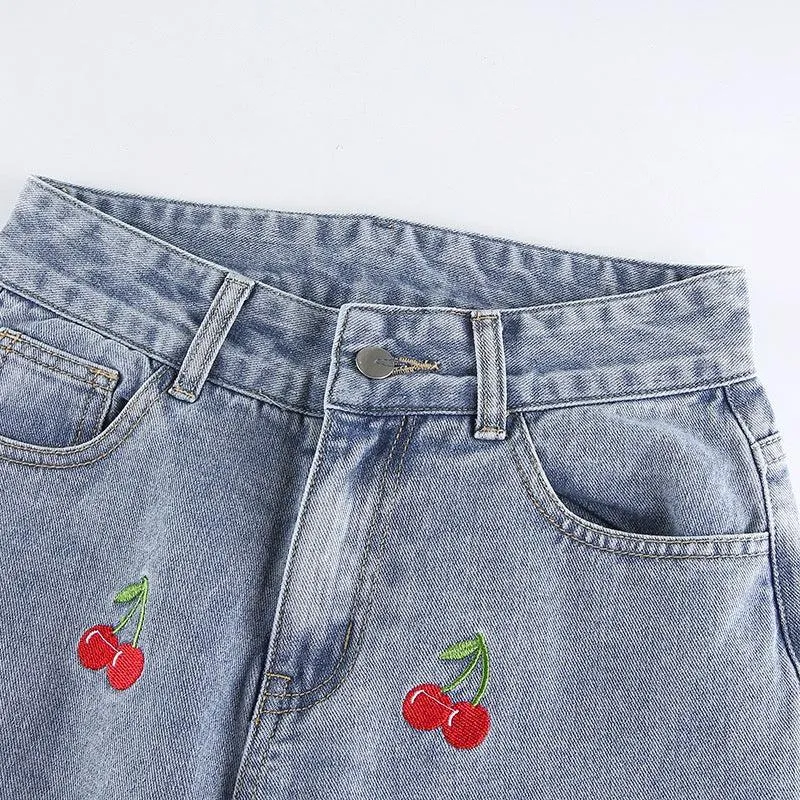 Cherry Embroidered Jeans 🍒✨