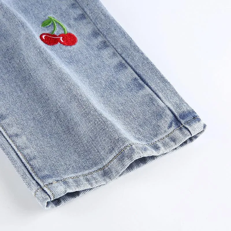 Cherry Embroidered Jeans 🍒✨