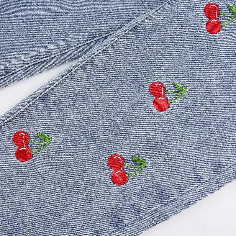 Cherry Embroidered Jeans 🍒✨