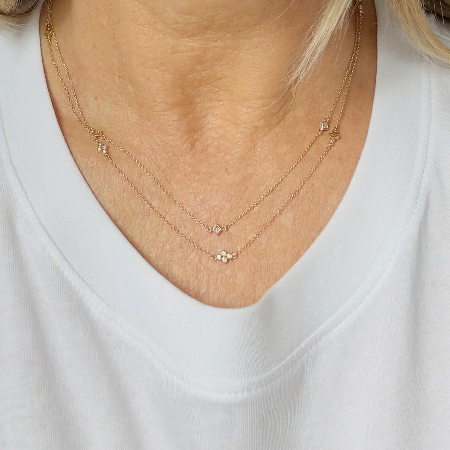 Classic everyday 3 station diamond layering necklace