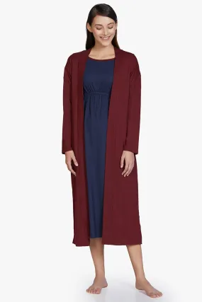 Cotton Blend Sleep Robe - Maroon