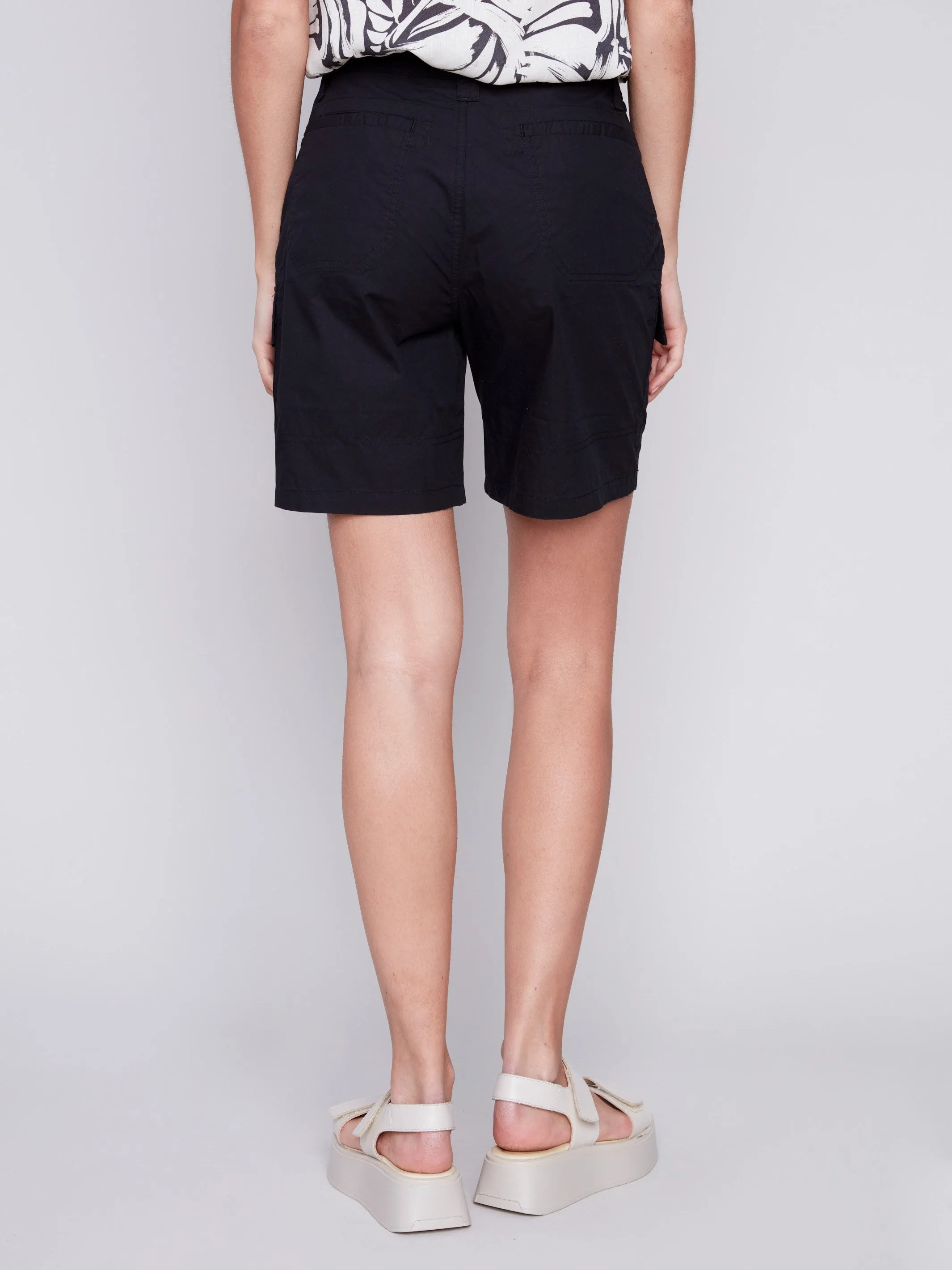 Cotton Shorts with Cargo Pockets - Black