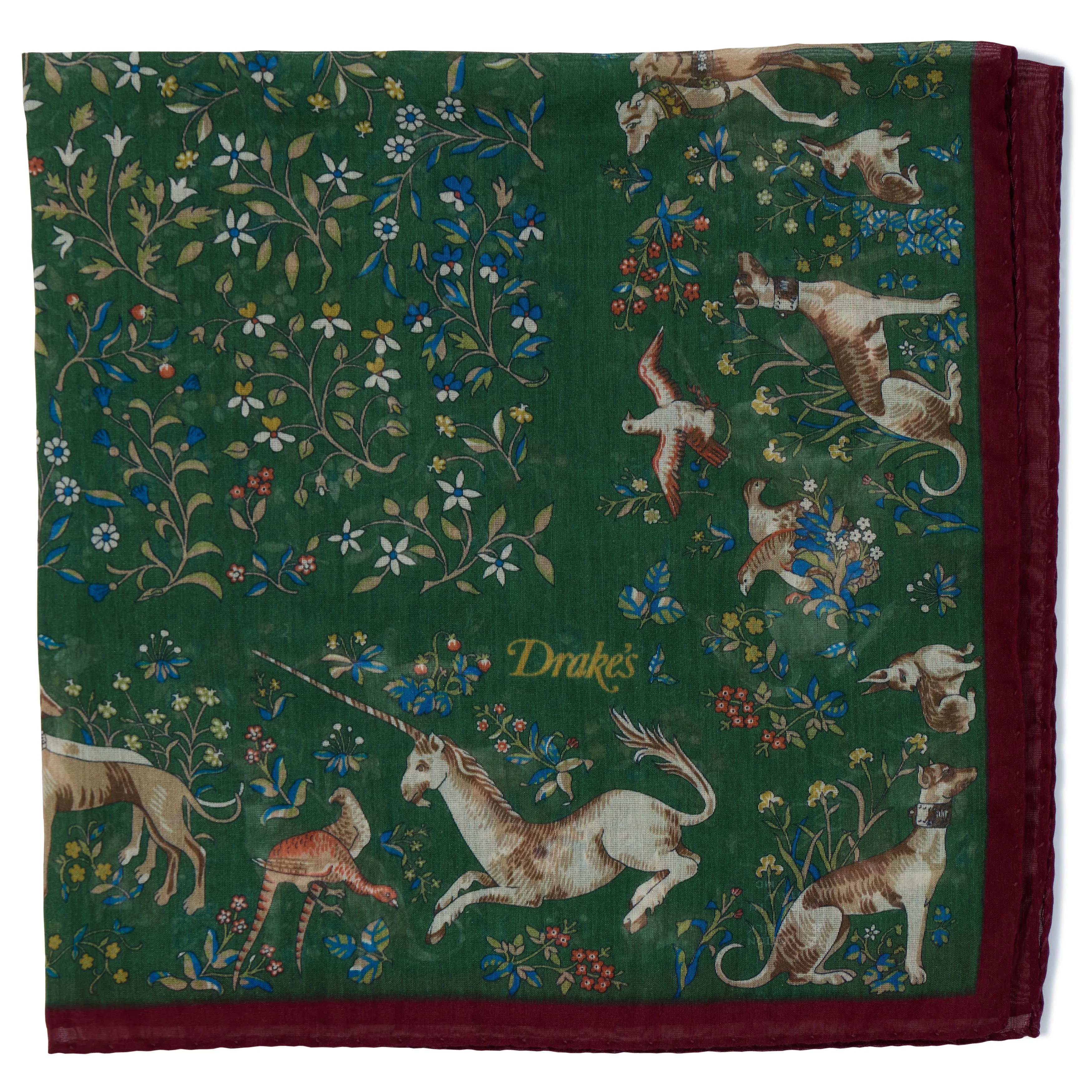 Cotton/Silk Unicorn Garden Pocket Square