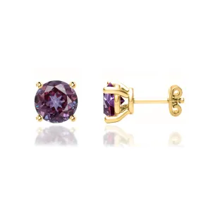 DOVE - Round Alexandrite 18k Yellow Gold Stud Earrings