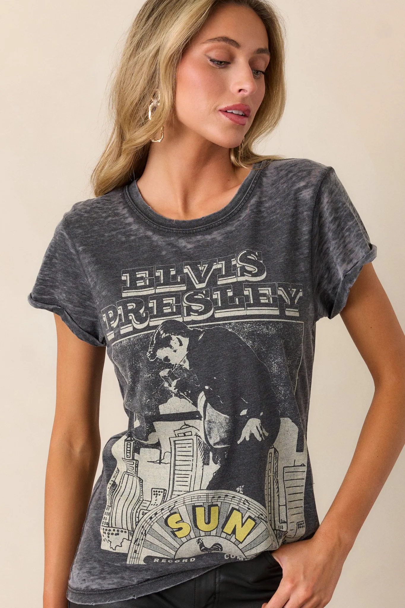 Elvis Presley Charcoal Acid Wash Tee