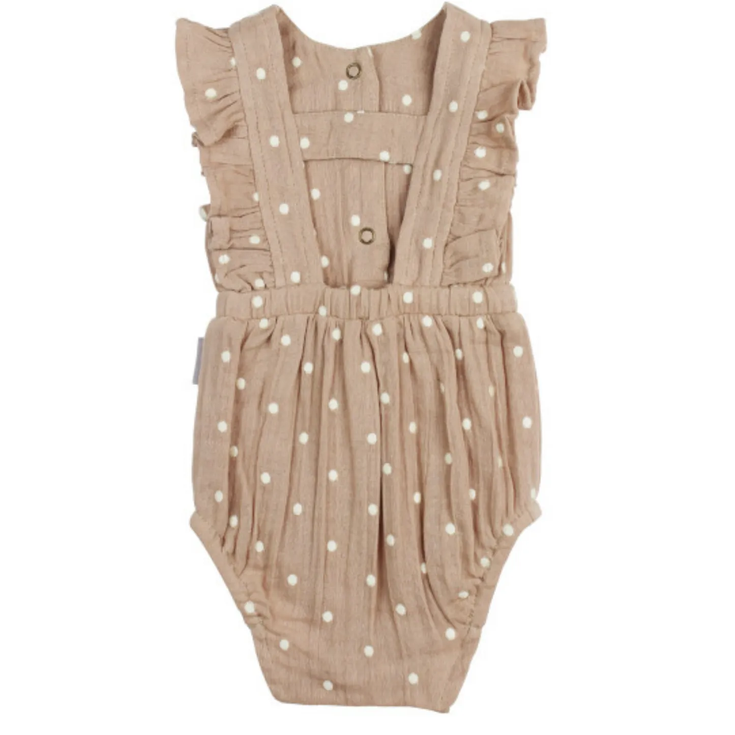 Embroidered Muslin Ruffle Bodysuit in Wheat Dot