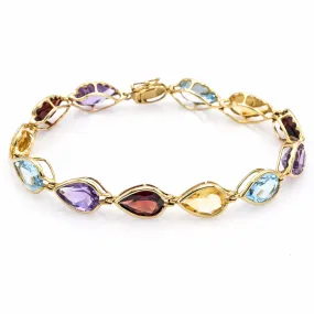 Estate 14K Yellow Gold Pear Multi-Stone Hinged Link Bracelet