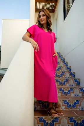 FINAL SALE T-Shirt Maxi Dress in Magenta