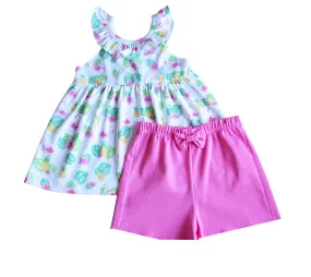 Flamingo Print Girls shirt & short Set Pima Cotton