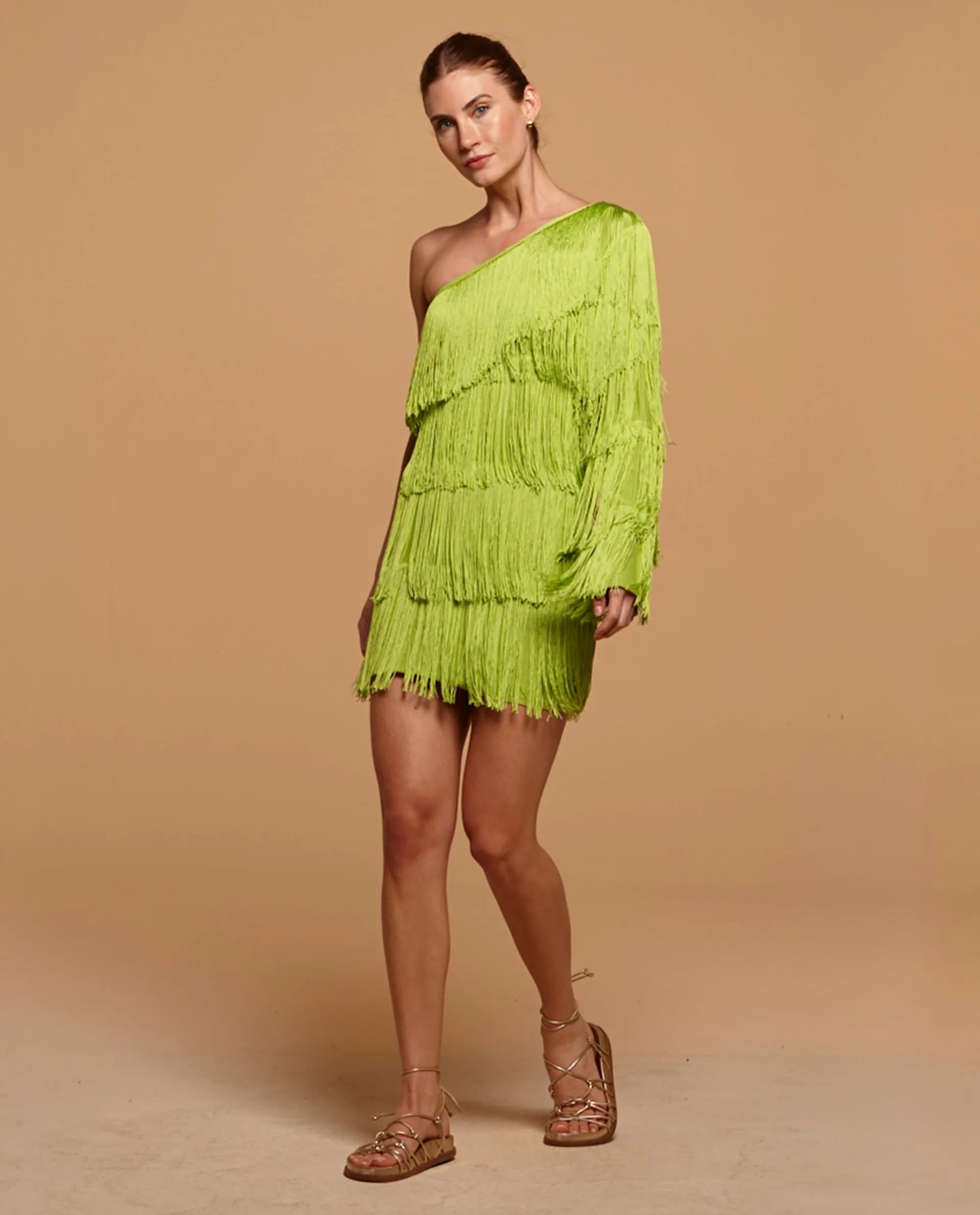 Fleurs Fringes One Shoulder Mini Dress