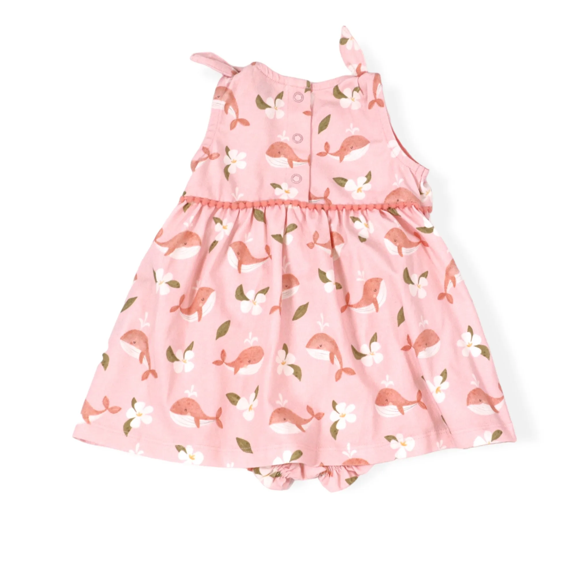 Gardenia Whale Shoulder Tie Baby Dress & Bloomer Set (Organic)