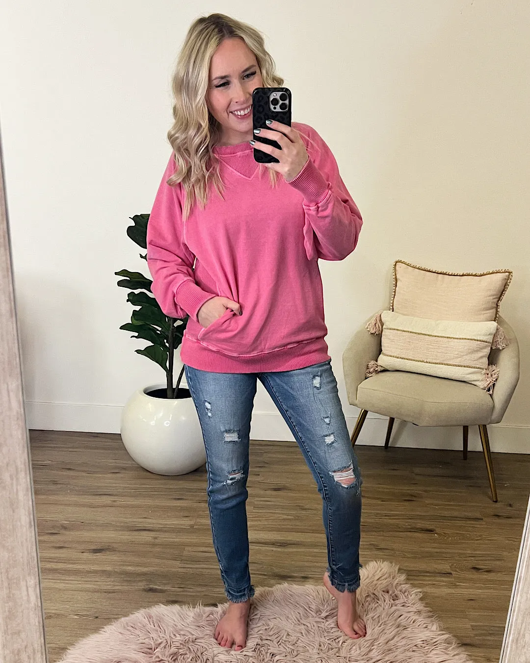 Girlfriend Crewneck Sweatshirt - Fuchsia