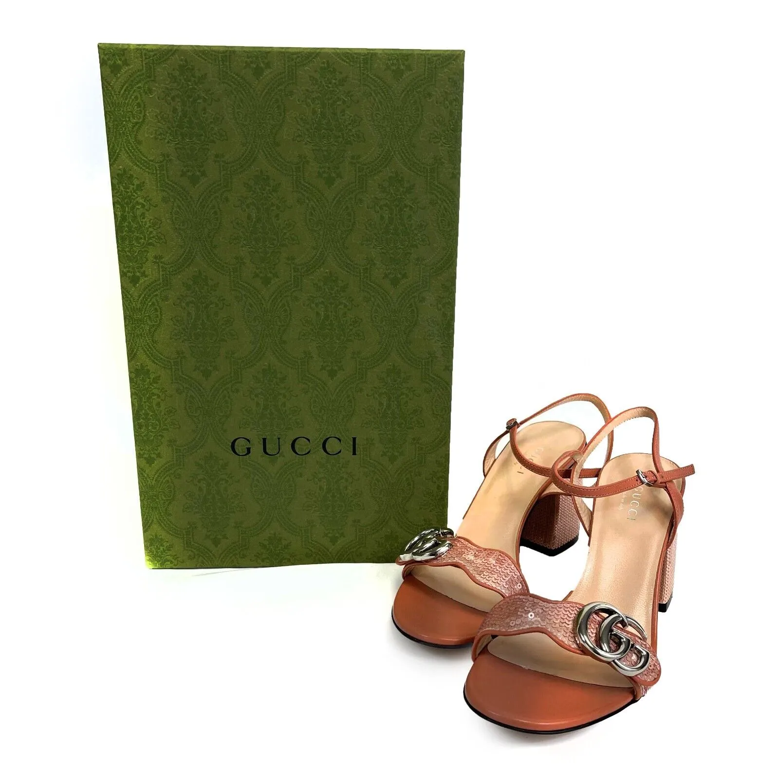 Gucci - Pink Sequin GG Marmont Mid Heeled Sandals- 36/ US 6 - NEW W/ Box