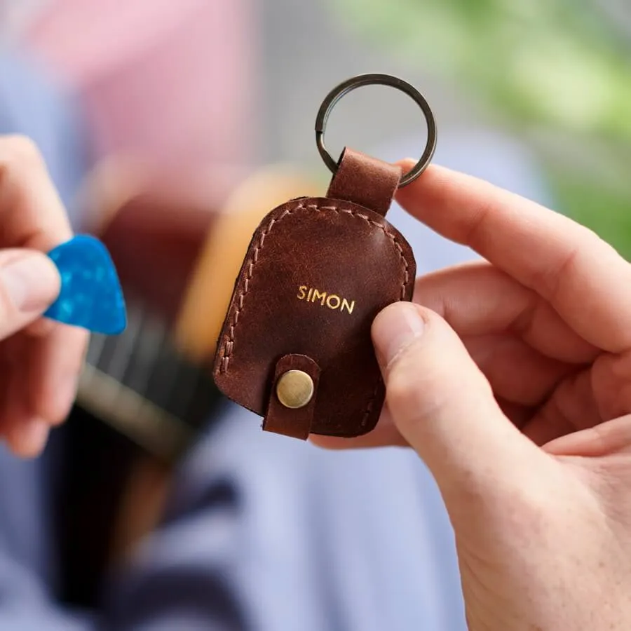 Guitar Plectrum Leather Keyring